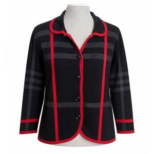 Appleseed Cardigan Sweater Striped Knit Petite Black Red Women XLP Timeless Chic